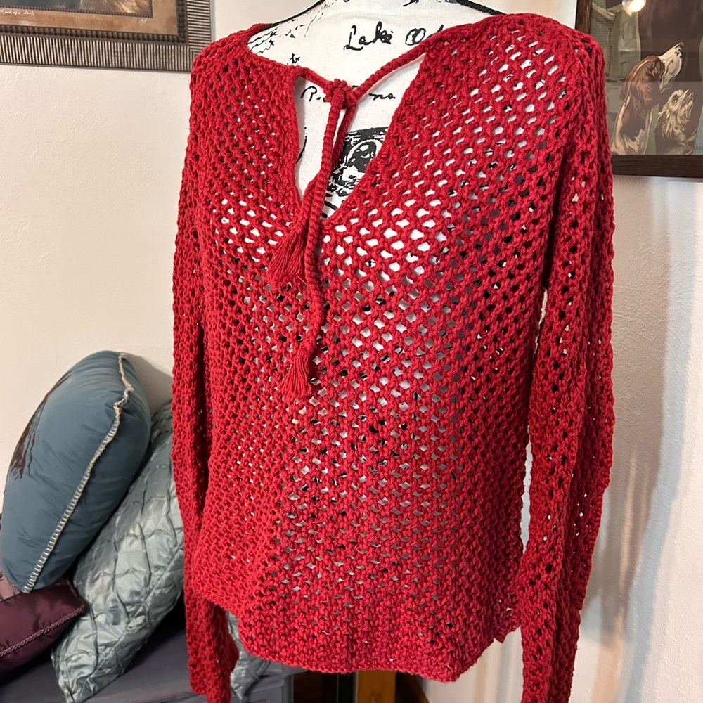 Preloved Abercrombie Red Cover up Crochet Knit Sweater